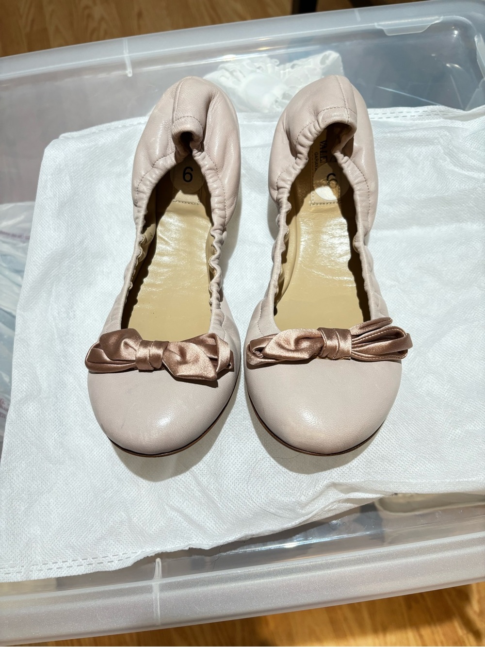Valentino Cream Ballet Flats with Bow Detail